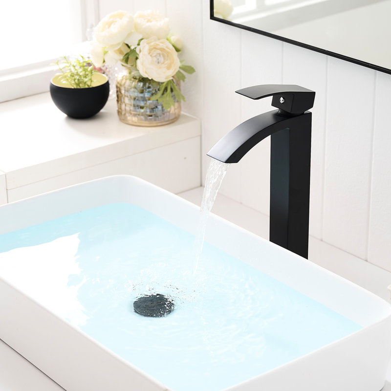 Contemporary Black Faucet For Sink - Deck-Mounted And Cartridge Valve Home Use Single Handle Bathroom Geometric Design Easy To Clean Basin