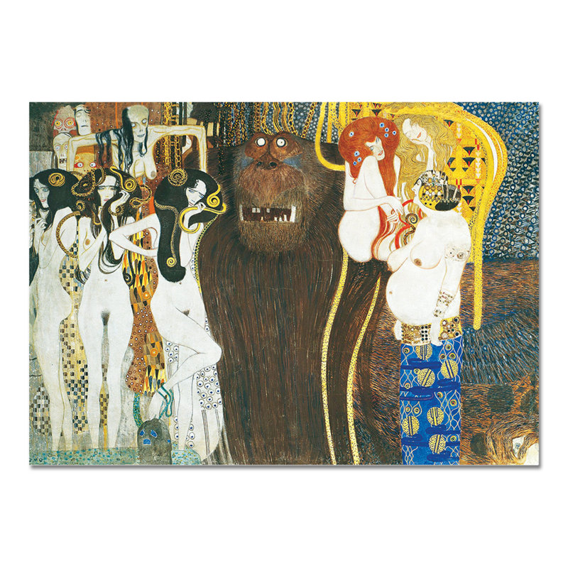 Beethoven Frieze by Gustav Klimt - No Frame Painting on Glass, 65cm H x 95cm W