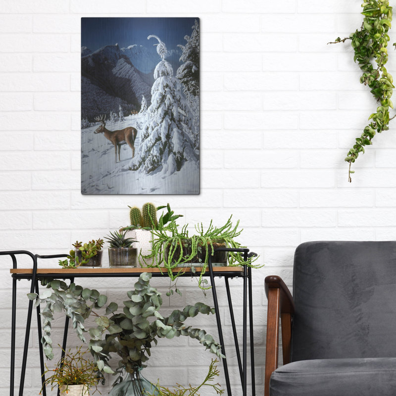 «April Snow» par Ron Parker sur métal, H 16 po x l 12 po
