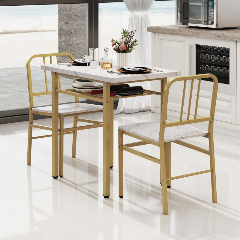 2 - Person Dining Set, White, Gold