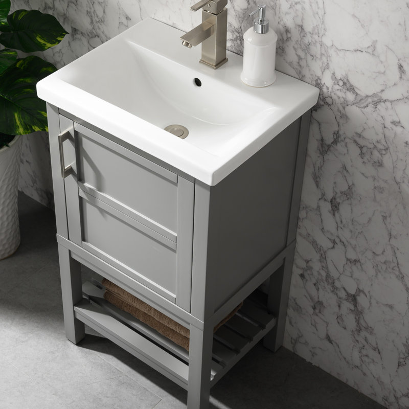Ensemble de meuble-lavabo simple autoportant 20 po avec plateau en céramique Darion, Gris