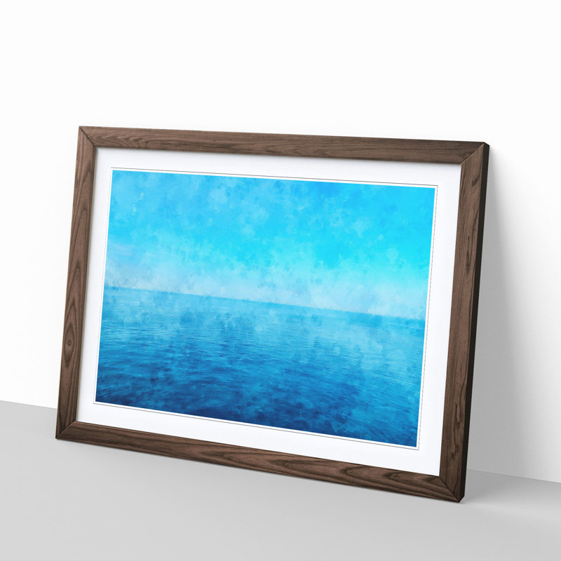 Blue Ocean Horizon Painting - Single Picture Frame Print on MDF, Walnut, 62cm H x 87cm W x 2cm D
