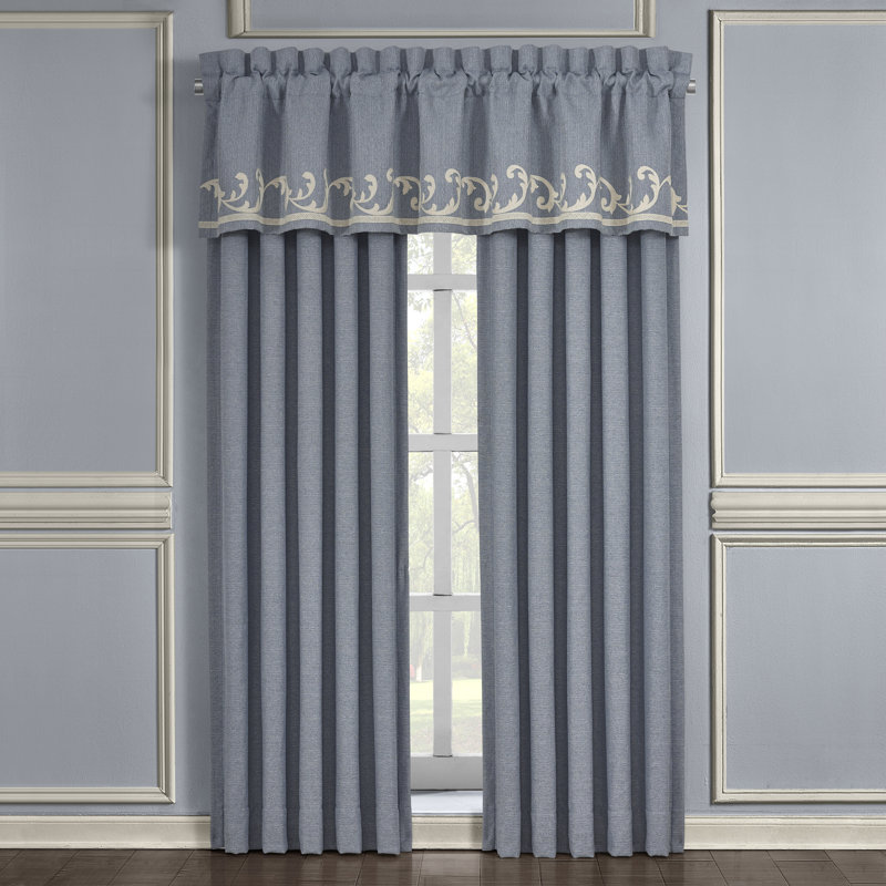 Blue Polyester Room-Darkening Rod Pocket Curtain Panel Pair
