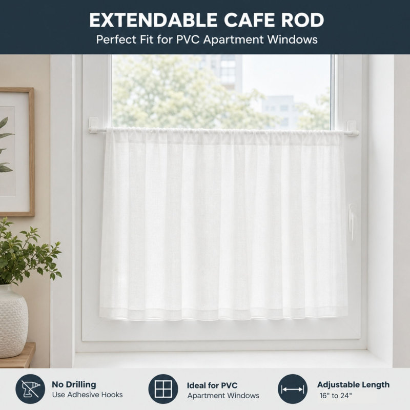 L5201BUN Aluminum Adjustable Double Curtain Rod, White, 16" – 24"