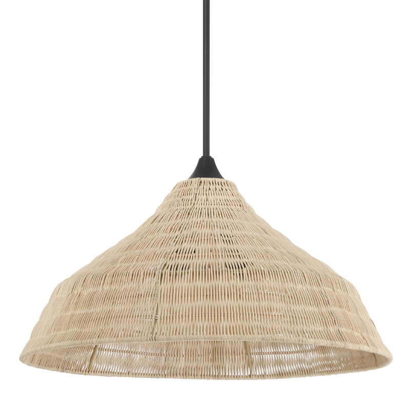 Extra Large Matte Black Pendant Light with Rattan Shade