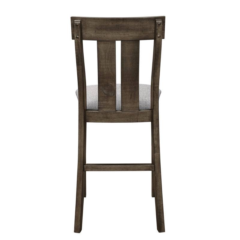 Chaises à hauteur de comptoir rustique, 2 pièces, brun et gris, assise rembourrée, dossier en bois de style salle à manger, chêne, tissu gris