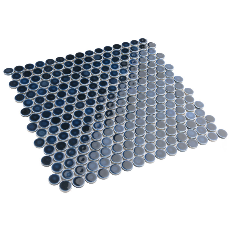Hudson Penny Round 11-7/8 " x 12-5/8 " Porcelain Mosaic Floor and Wall Tile, Blue