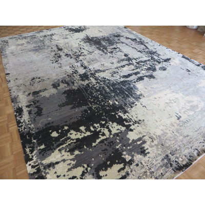 10'2 x 14'2 Hand Knotted Gray Modern Abstract Oriental Rug 509756DB82C840E2A26ADFA76C198C87