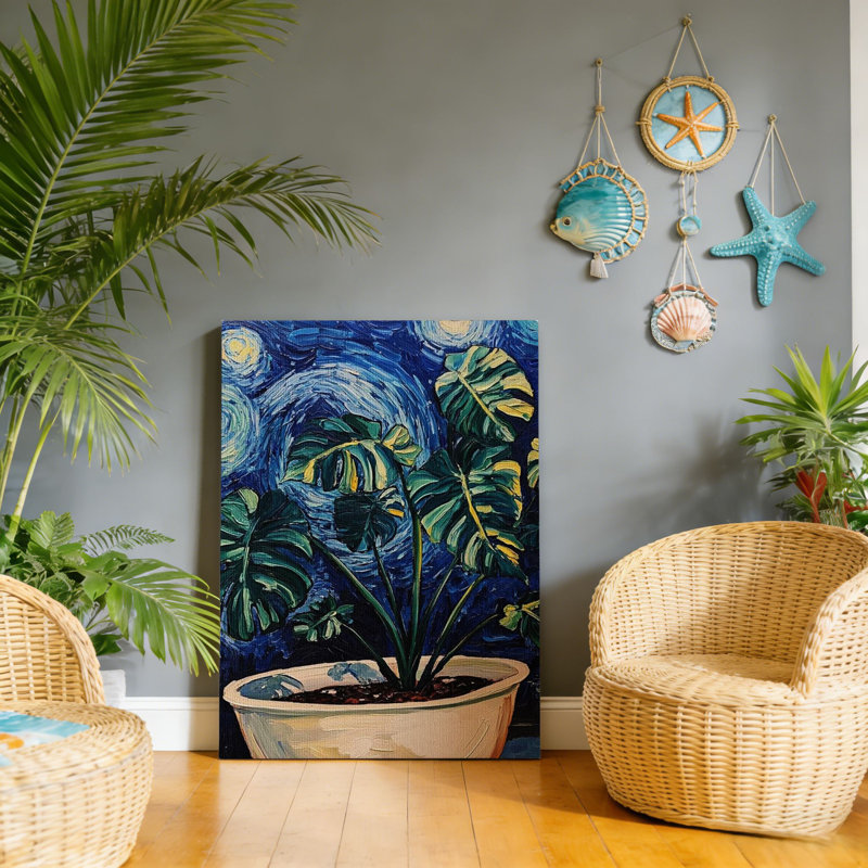 Plante tropicale, art mural à cadre en bois à l'arrière, L 30 x l 20