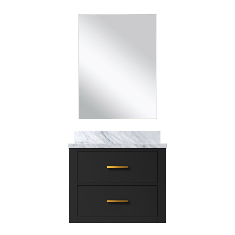 Meuble-lavabo noir avec comptoir en acrylique 18 po Miroir - dispositif de fermeture en douceur, cadre en bois massif, panneau de remplissage avec fermeture de comptoir inclus, fabrication en contreplaqué