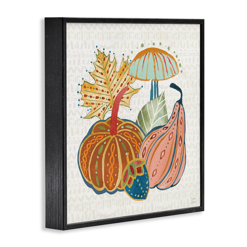 «Harvest Whimsy Gourds», art de la giclée encadrée par Dina June, H 12 po x l 12 po, Giclée encadrée noir minuit