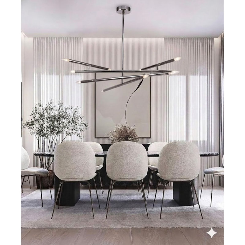 10-Light shiny nickel Rod Match Stick Chandelier, Nickel