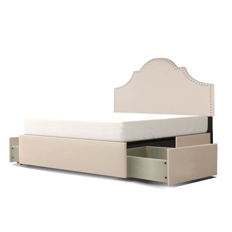 Lit plateforme tapissier avec rangement à profil bas, Très grand, 2