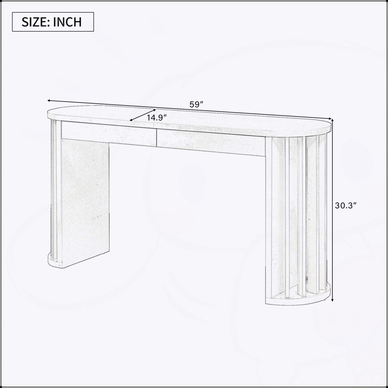 59-inch Long Console Table with Oak Veneer, Curved and Straight Line Design for Farmhouse Entryway, Living Room, and Hallway