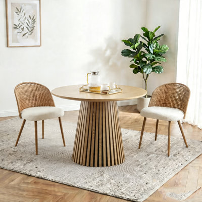 Ensemble de table de salle à manger ronde en bois 31 po avec 2 chaises en osier, base à lattes Modern