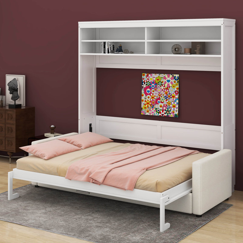 Grand lit escamotable mural avec canapé Crosson, Blanc