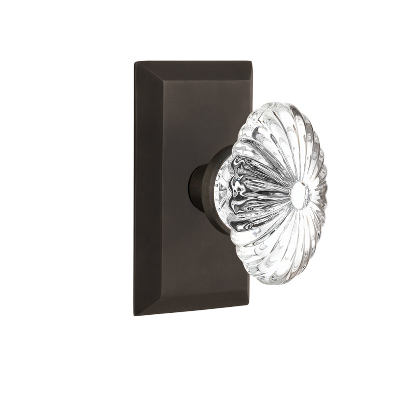 Plaque de studio avec bouton de porte ovale en cristal cannelé, Bronze frotté à l'huile, 2-3/4"