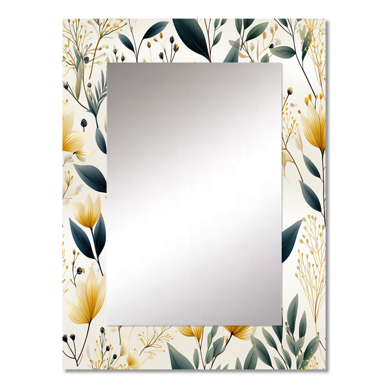 Farnhamville Earthy Flora - grand miroir de plantes, miroir mural décoratif Boho, impression d'art en métal, 32 po x 24 po
