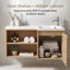 Meuble-lavabo flottant mural 36 po avec lavabo intégré en gel-résine, tablettes ouvertes et rangement à fermeture en douceur, finition chêne clair