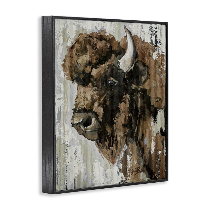Abstract Bison Visage Framed Giclee, design by Sara Baker, 14" H x 11" W, Midnight Black Framed Giclee