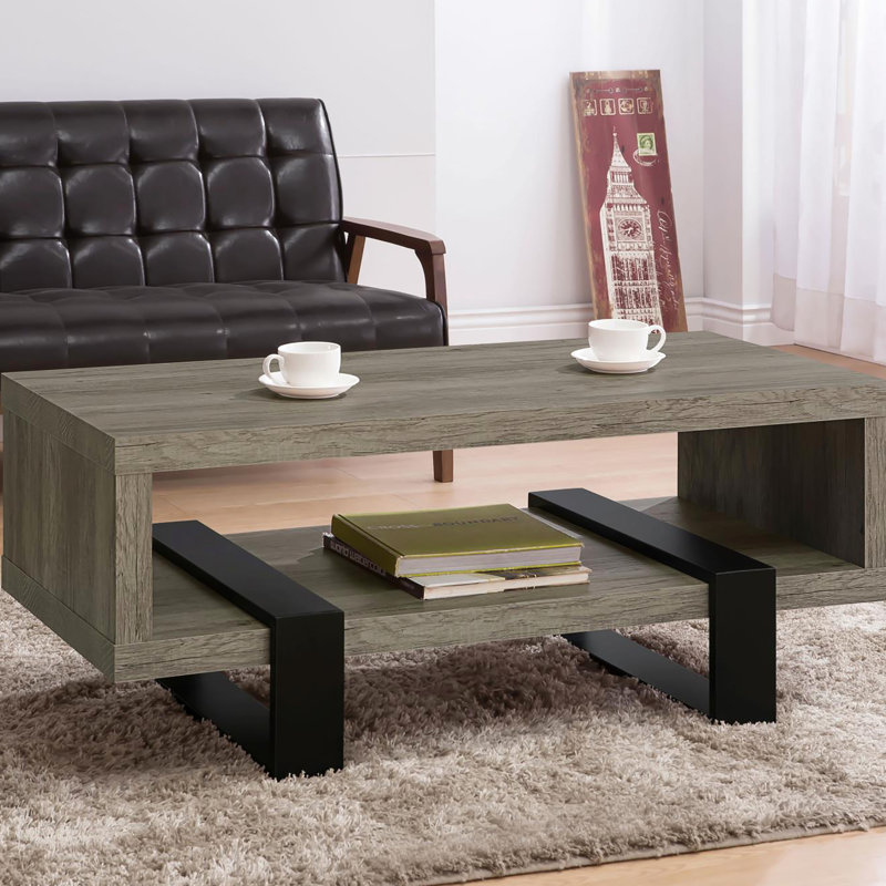 Rectangular Coffee Table In Grey Driftwood Finish - Contemporary Style Statement Modern With Storage Enhance Your Space