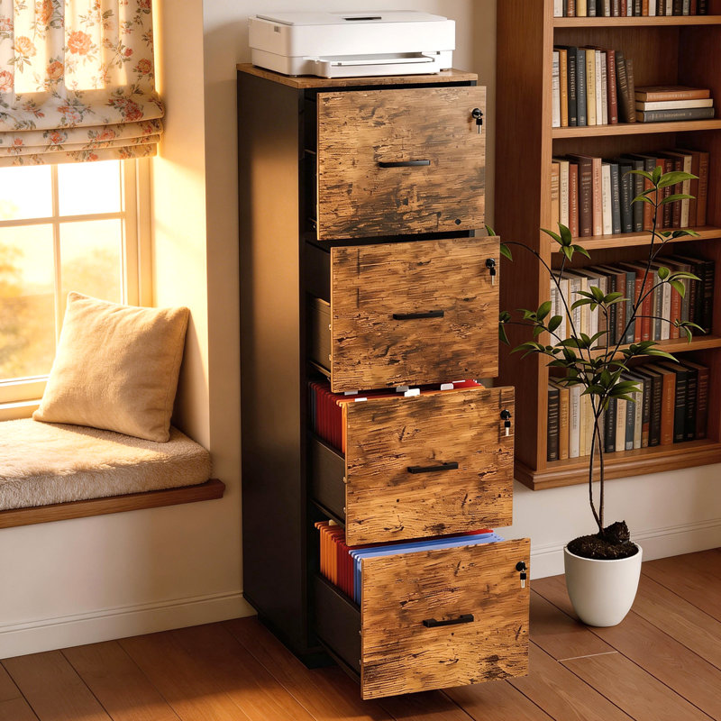 Meuble Ã  linge en bois de 15 pouces avec 4 tiroirs et motifs en relief, Bois patiné