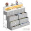 Chest of Drawers Bedroom, 9 Fabirc Chest of Drawers with 2 Sockets, 2 USB Ports and LED Strips, Bedroom Storage Drawers with Wood Top and Steel Frame for Bedroom Living Room-781948011