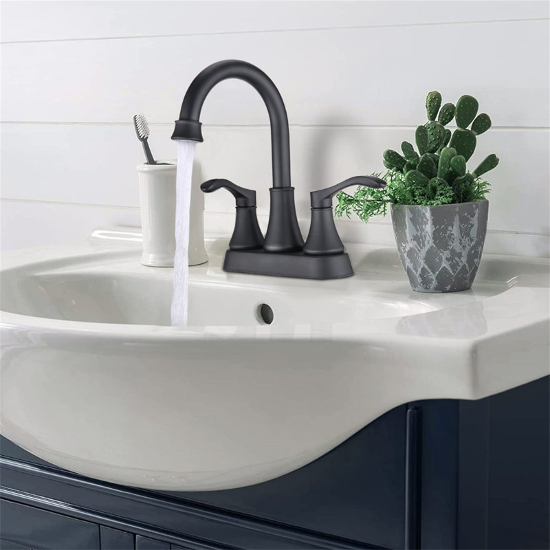 4 Inches Centerset Bathroom Faucet 360° Swivel Spout, With Pop Up Drain, Matte Black