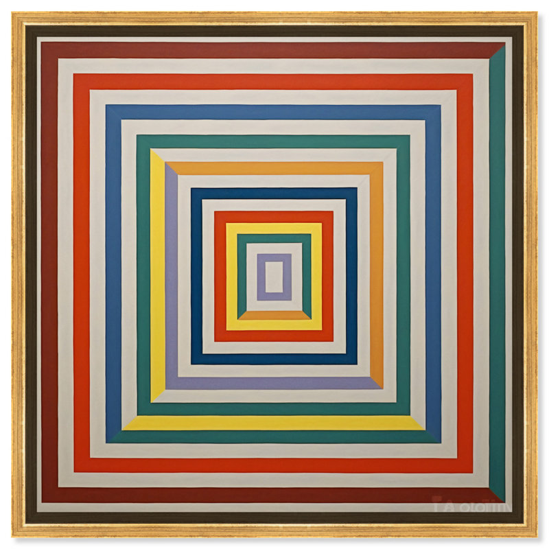 Art mural abstrait géométrique sur toile Squares, H 13 po x l 13 po, Cadre argenté