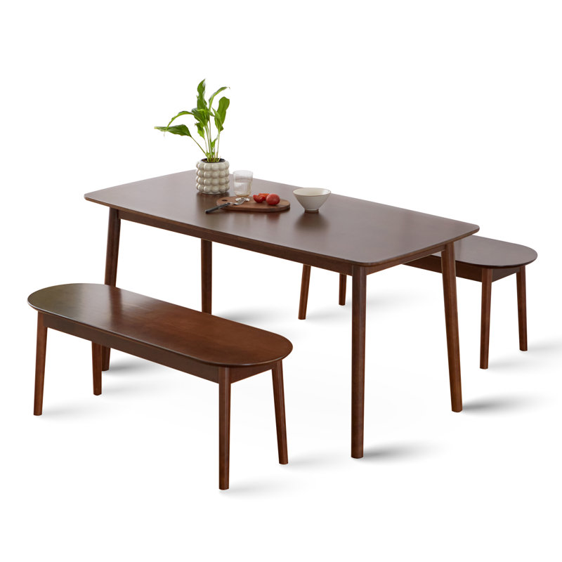 Ensemble de table de salle à manger moderne en bois d'hévéa massif pour 4 personnes Rowley, Noyer