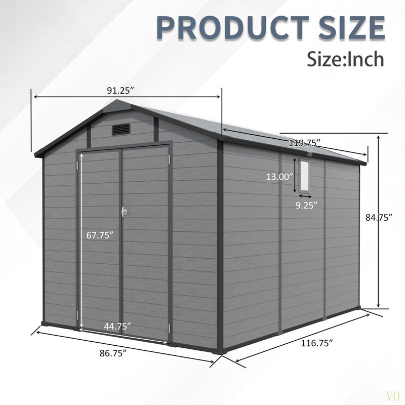 Remise de rangement extérieure en plastique 8 x 10 pi - Remise à outils verrouillable en résine avec fenêtre et plancher