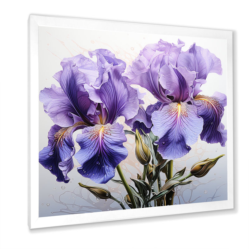 Mauve iris, splendeur réaliste - Art mural iris, H 36 po x l 36 po x P 1,5 po, Cadre simple blanc