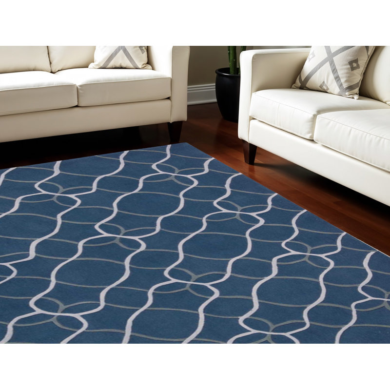 Tapis abstrait ivoire et bleu 8 pi x 11 pi