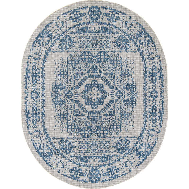 Tapis oriental bleu / gris Cowell, Ovale 7 pi 10 po x 10 pi