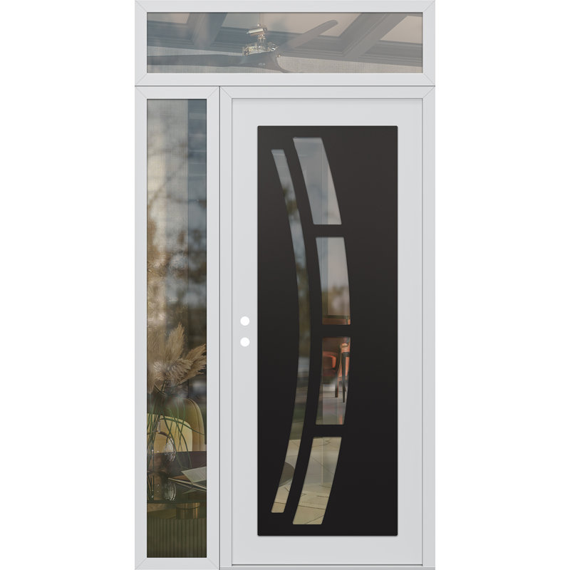 C12 gauche 48 po X 96 po Panneau de porte en verre transparent blanc et blanc à panneau avec porte d'entrée avant en verre transparent Sidelite et Transom