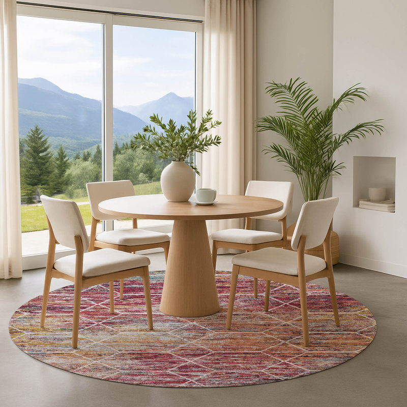 Premium Machine Washable Lubbers AMF1724 Geometric Rug, Round 8'