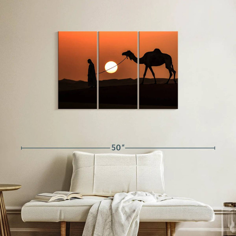 Silhouette d'homme et de chameau, H 24 po x l 38 po
