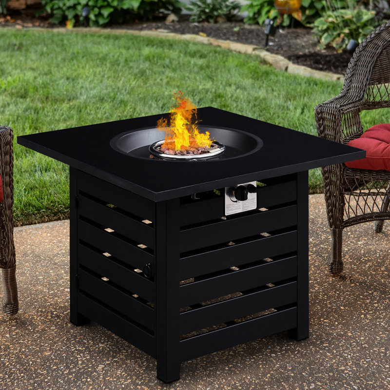 32 - Inch Square Propane Gas Fire Pit Table With 50,000 Auto Ignition, Waterproof Cover, Easy To Clean Surface, Suitable For Terrace Socializing Ignition Table, Square, , Textured Surface Finish,