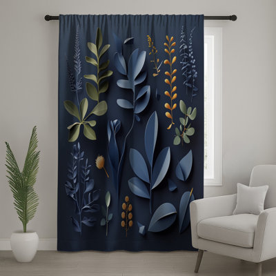 Paper Leaves Window Curtains, Floral Sheer & Blockout Curtains - 1 Panel
