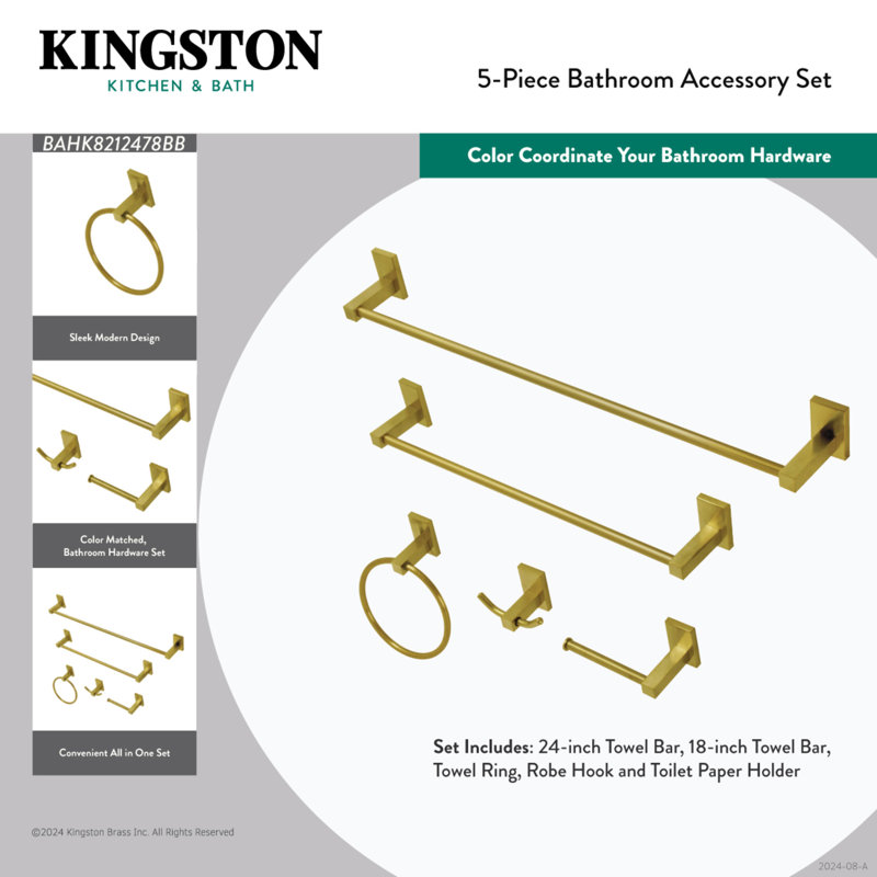 Kingston Brass Continental 5-Piece Bathroom Hardware Set, Polished Chrome