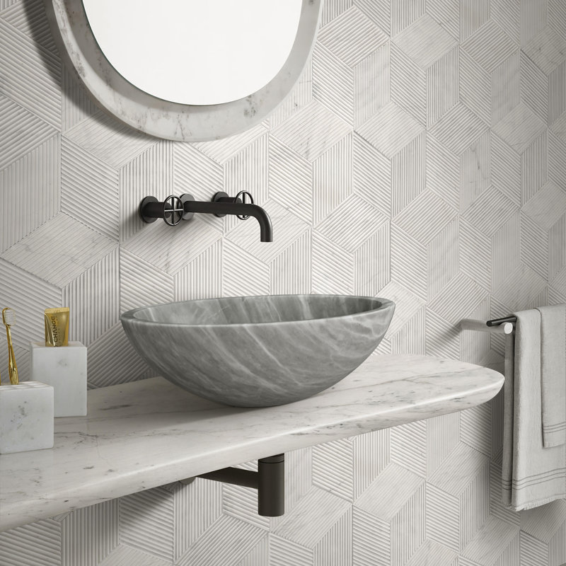 Premium Natural Marble Bathroom Vessel Sink – Polished Stone, Genuine Marble, 15.7 X H5.9 Inches, Available In White, Carrara Gray, Green, And Gold Yellow Beige
