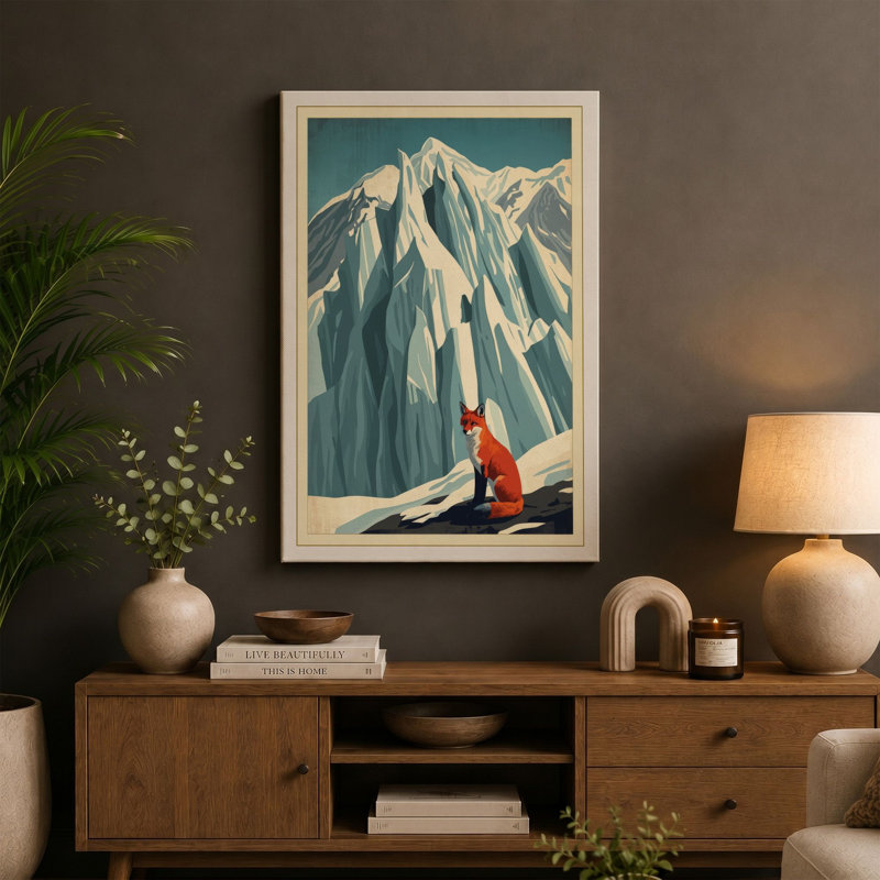 Solitary Figure in Snow Minimalist - Wrapped Canvas, 18x12 - 45.7 x 30.5 cm, Terracotta Border