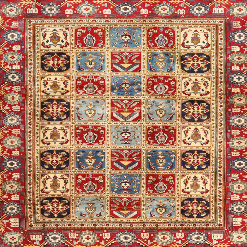 Tapis brun / rouge, Carré 8 pi