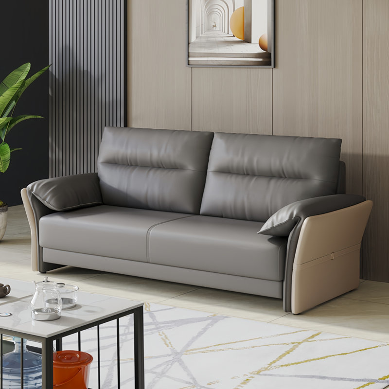 Canapé de luxe simple et léger, Similicuir brun clair / gris foncé