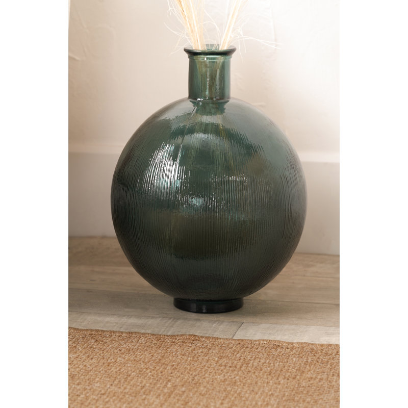 Round Recycled Glass Vase, Sea Green