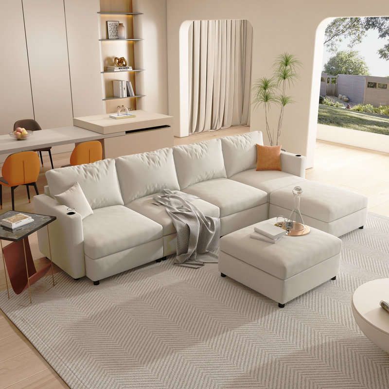 Grand canapé modulaire moderne, canapé modulaire en U avec fonction de rangement, canapé-lit de 123 po avec repose-pieds, méridienne modulaire à 6 places pour salon, chenille