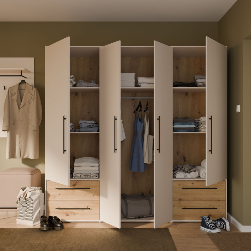 Minija 4 Door Manufactured Wood Wardrobe, Oak/Beige