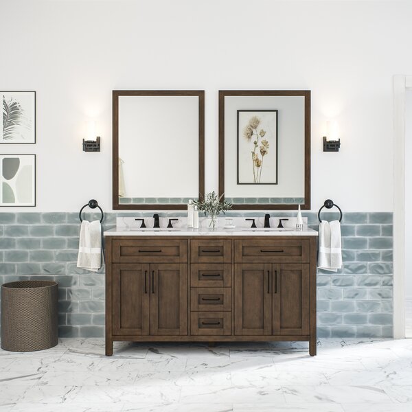 Gracie Oaks Tahoe 60'' Double Bathroom Vanity with Marble Top with ...