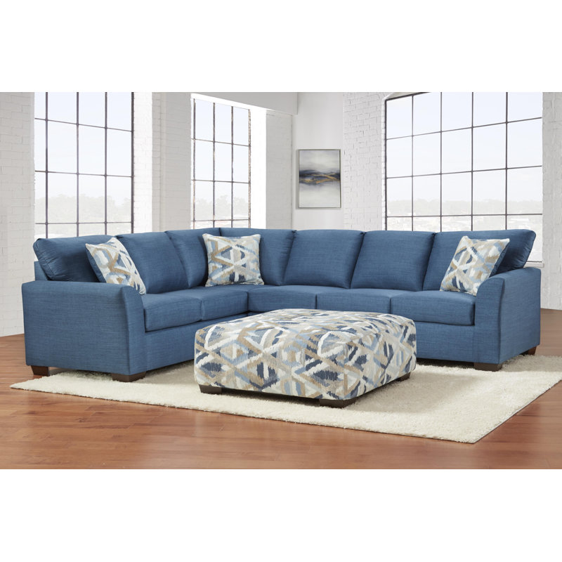 Luray 123'' Wide Polyester Blend Left Hand Facing Corner Sectional with Ottoman, Blue Polyester Blend