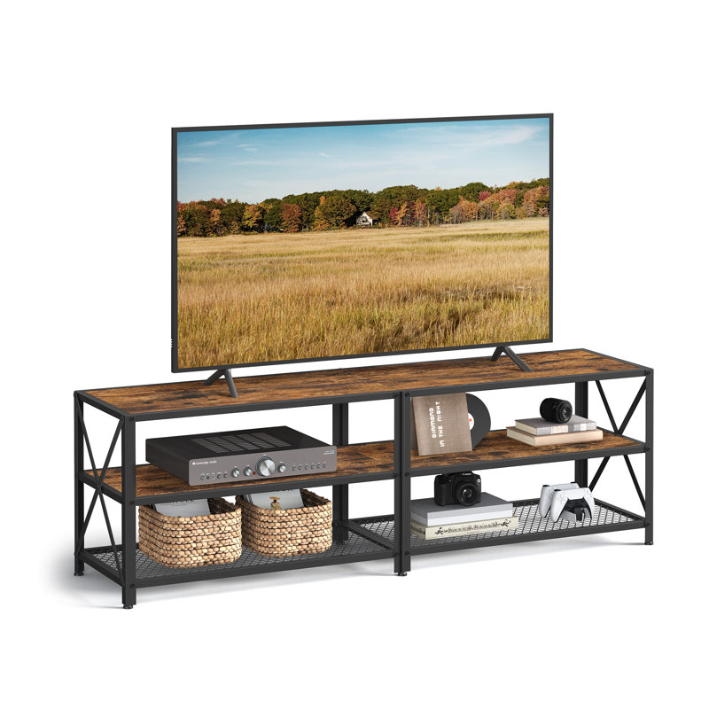 Meuble télé pour téléviseur de 75 po ou moins avec tablettes de rangement, Noir / brun, 70.1"